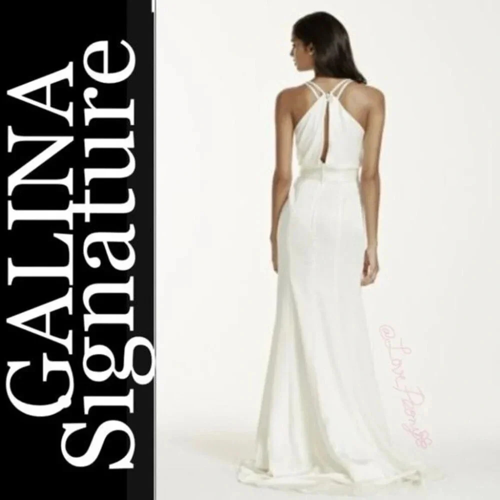 GALINA SIGNATURE Double Faced Satin Gown with Front Slit Detail